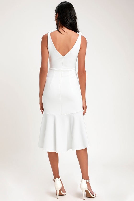 White Dress - Midi Dress - Bodycon ...